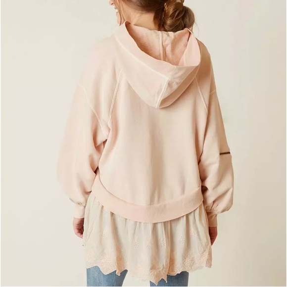 Free People Sweet Streets Muted Pink Tunic Style Hoodie Size Small - Picture 2 of 10
